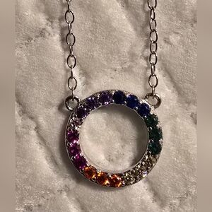 Silver LGBTQ Pride Petite Circle Rainbow Necklace